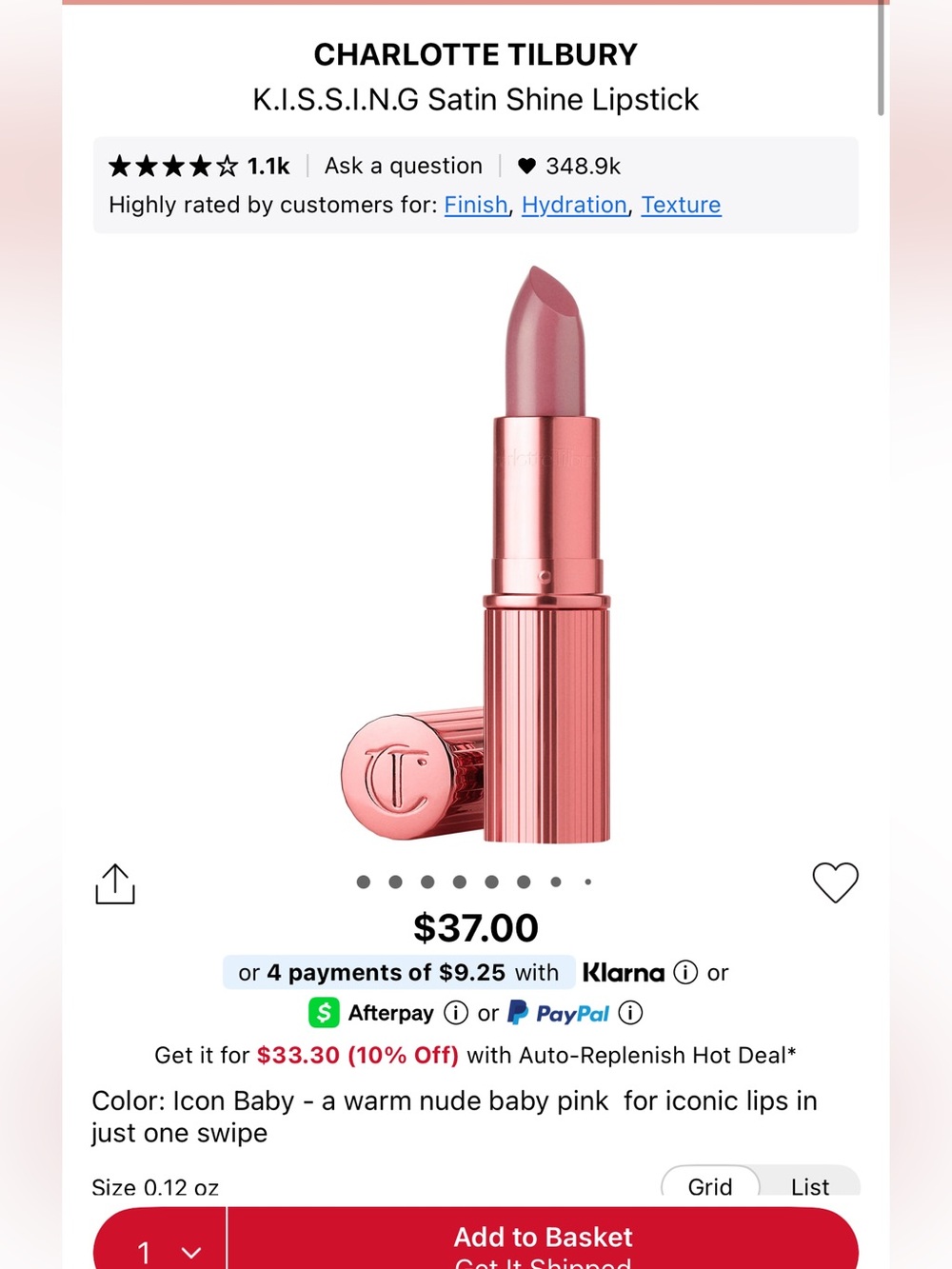 Charlotte Tilbury K.I.S.S.I.N.G Satin Lipstick- Icon Baby